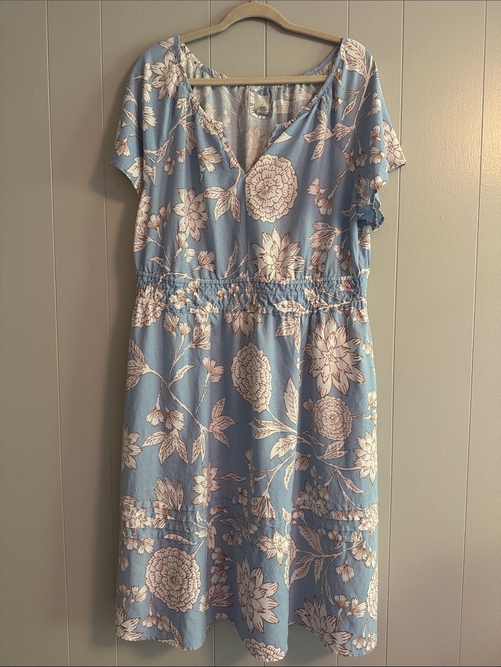 Joie Anthropologie Blue
floral midi linen blend dress botanical size 1X boho